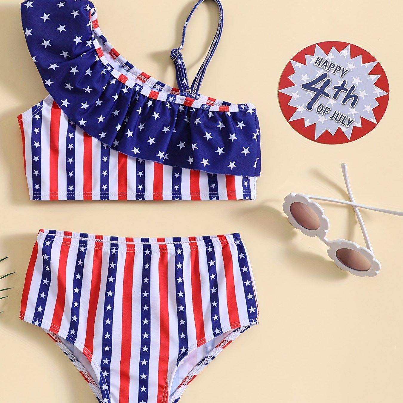 Girls' Patriotic Ruffled Cami & Shorts Set for Summer & Celebrations
