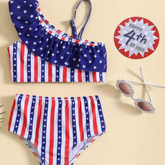 Girls' Patriotic Ruffled Cami & Shorts Set for Summer & Celebrations