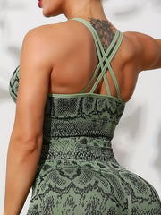 Snake Skin Pattern Yoga Bra Criss Cross Back