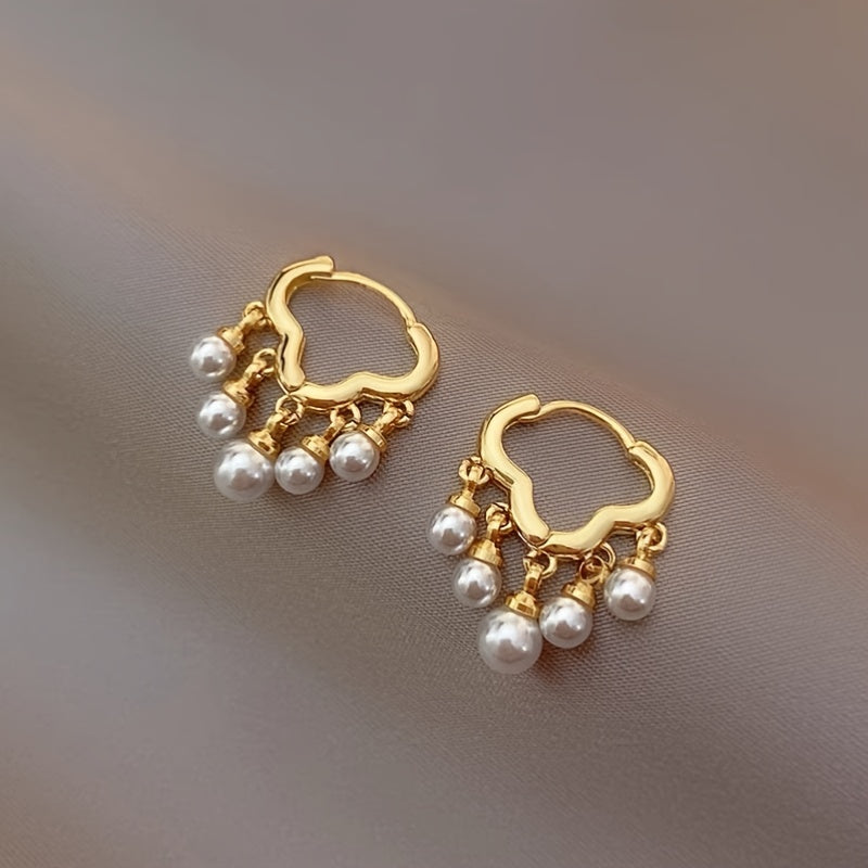 2pcs Girls Cloud Tassel Faux Pearl Fairy Earrings Set