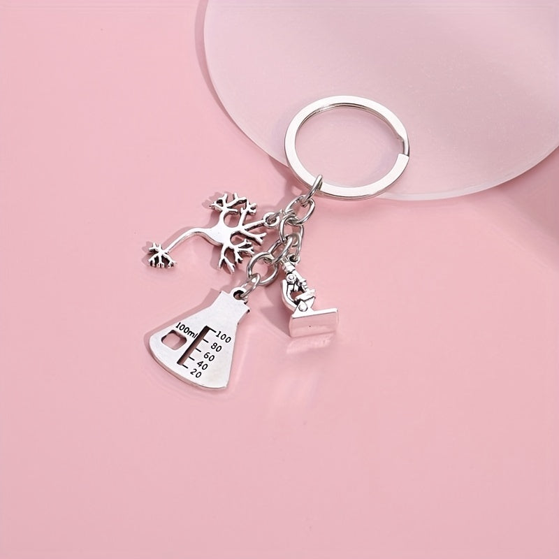 Microscope Keychain Biology Science Chemistry Metal Key Ring Purse Bag