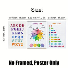 3pcs Rainbow Watercolor Educational Posters For Kids - No Frames