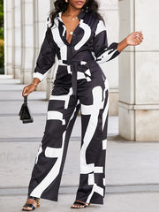 Colorblock Button Up Wide Leg Jumpsuit
