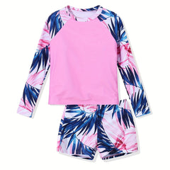 Tropical Plants 2pc Long Sleeve Swimsuit Set for Girls