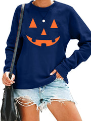Halloween Pumpkin Print Pullover Sweatshirt for Women