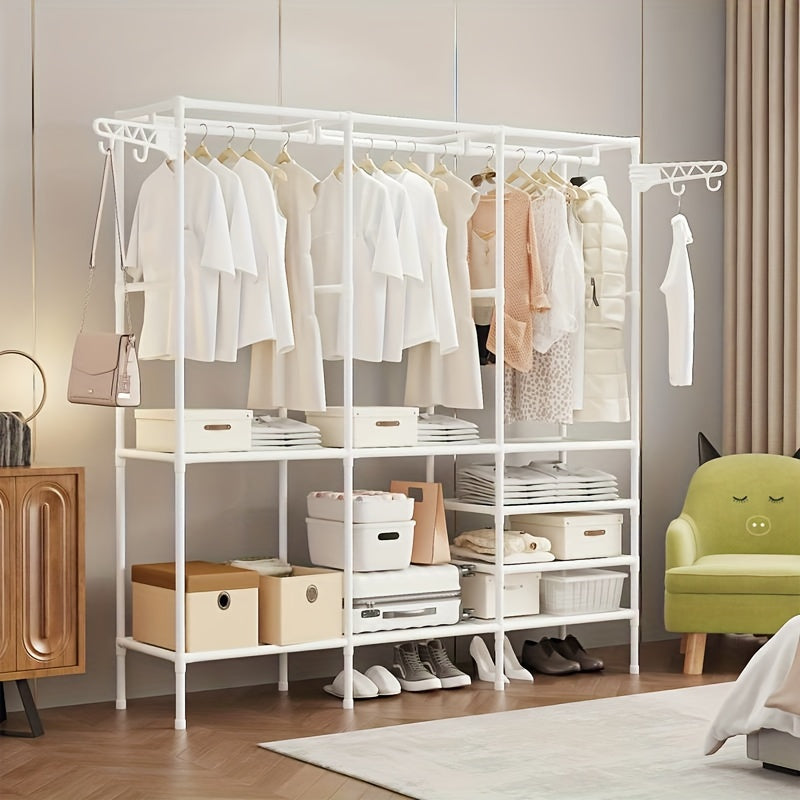Three-row Large Capacity Carbon Steel Coat Rack Floor to Ceiling