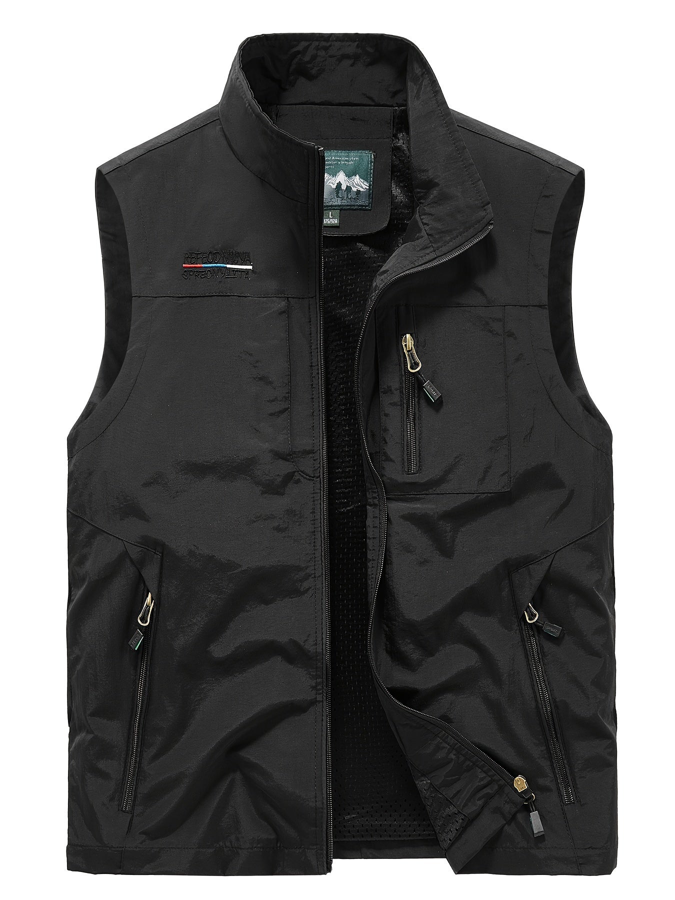 Men's Zip Pocket Stand Collar Solid Vest Outdoor Casual Sports Vest