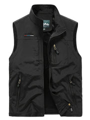 Men's Zip Pocket Stand Collar Solid Vest Outdoor Casual Sports Vest