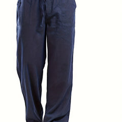 Men's Cotton & Linen Blend Long Pants Loose Elastic Waist Trousers