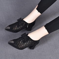 Women's Pointed Toe Low Heel Rhinestone Sandals