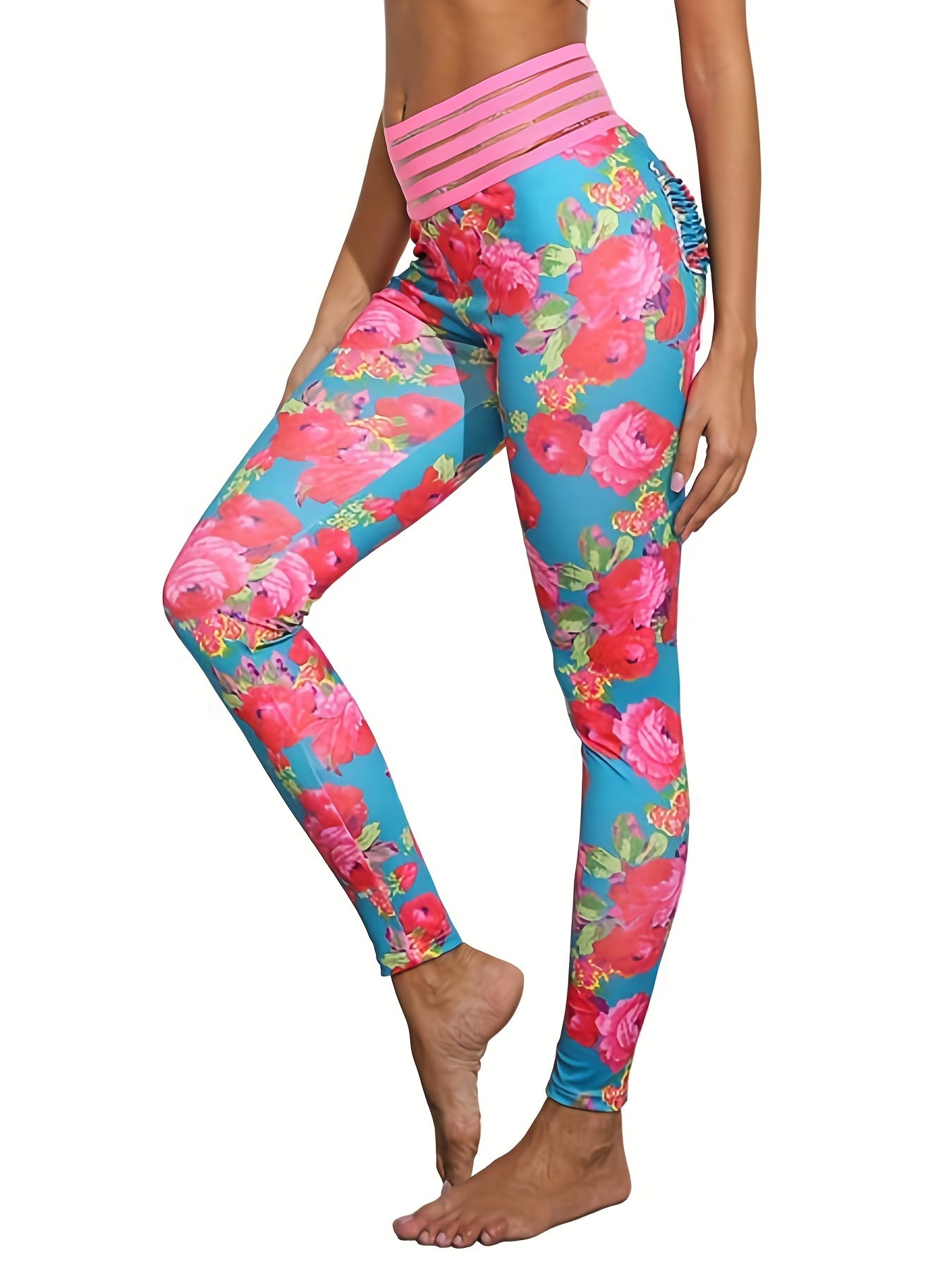 Boho Floral Print High Waist Leggings Casual Slim Workout Leggings