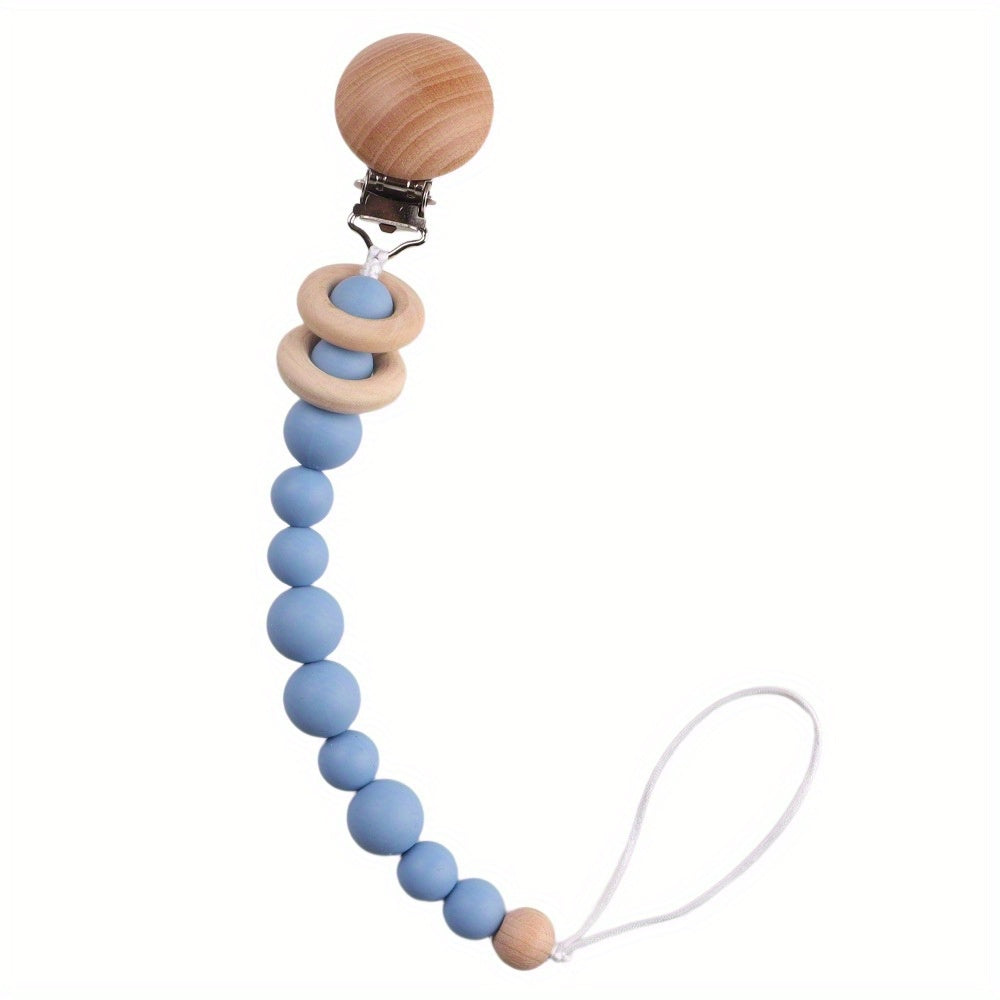 Beech Wood Clip Silicone Bead Pacifier Chain and Teether Chain Set