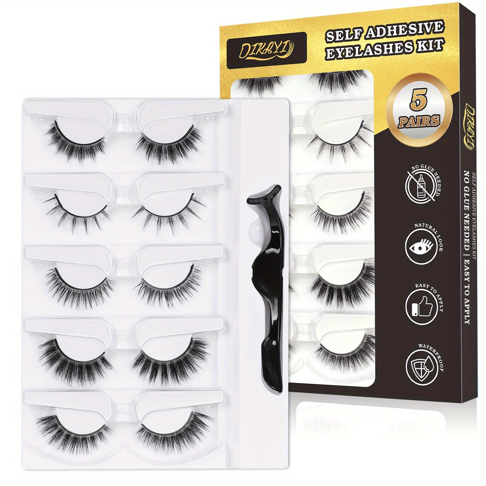 5 Pairs Reusable False Eyelashes Natural Soft Look with Tweezers No Glue Needed