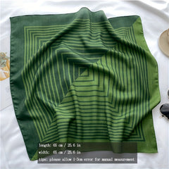 Green Velvet Scarf Thin Stripe Print Square Scarf Bandana Women Headscarf