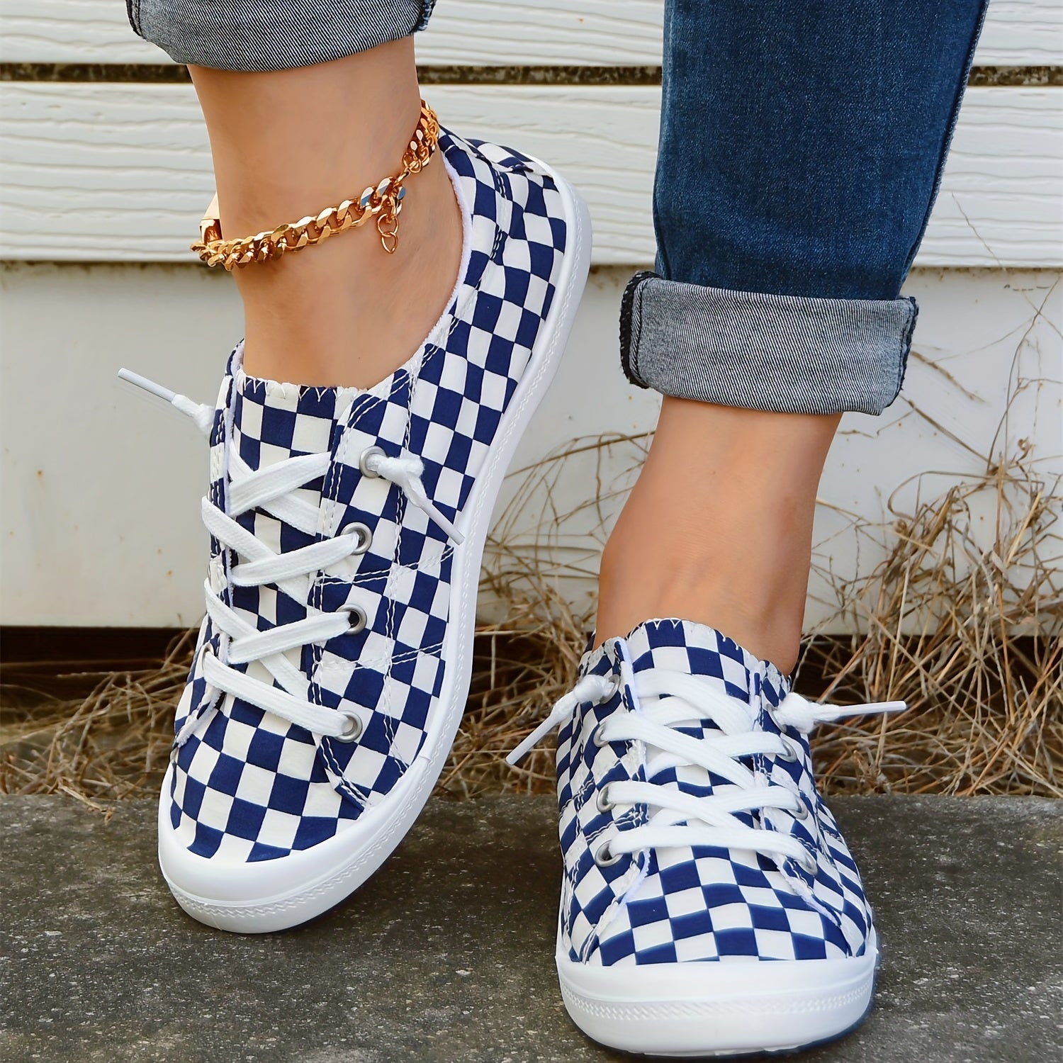 Women's Checkerboard Canvas Slip-On Shoes
