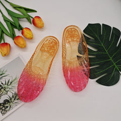 Women's Hollow Out Slides Closed Toe Flat Shoes Slip On Summer Shoes