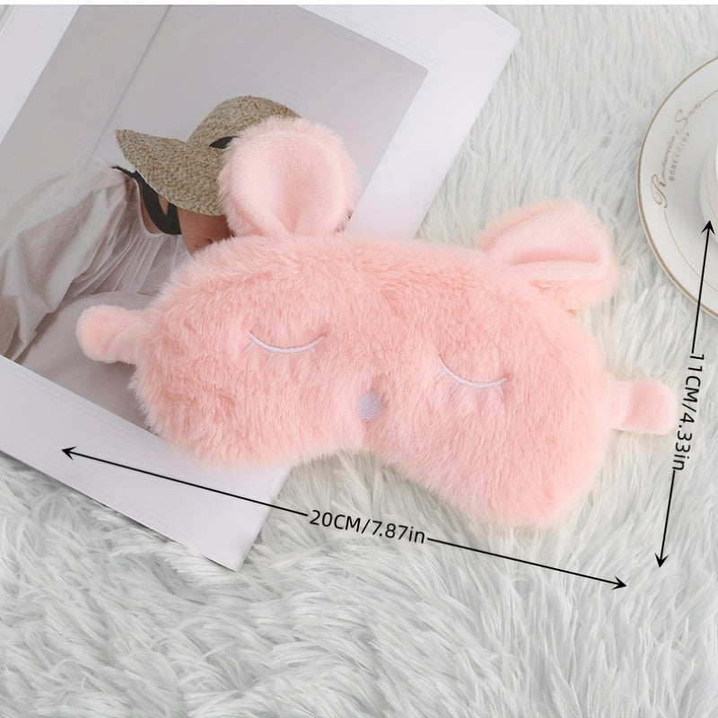 Rabbit Plush Embroidered Letters Eye Mask, Comfortable Strap