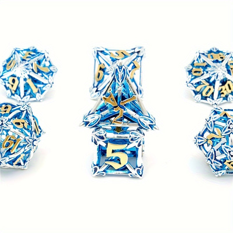 7pcs Hollow Vintage Flower Metal Dice Set
