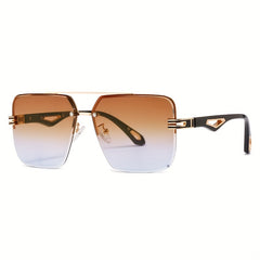 Men's Rimless Sunglasses Vintage Square Frame With Glasses Box