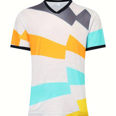 Men's Geometry Print Football Jersey Short Sleeve Soccer Club Uniform