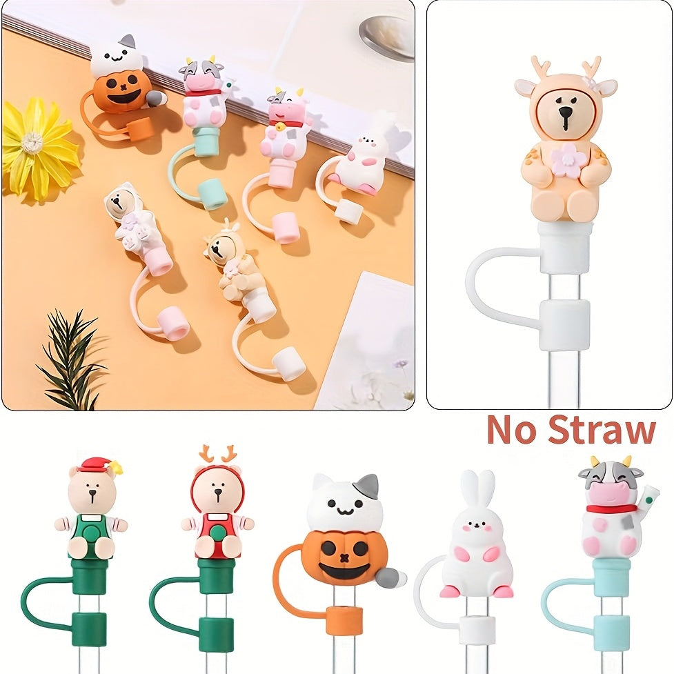Spooky Halloween Animal Straw Toppers - Reusable & Dustproof