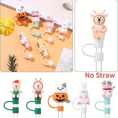 Spooky Halloween Animal Straw Toppers - Reusable & Dustproof