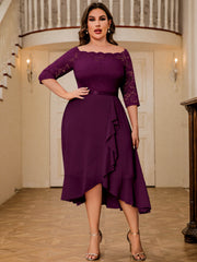 Contrast Lace Off Shoulder Ruffle Trim Formal Dress