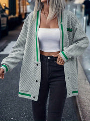 Plunging Button Front Cardigan Casual Loose Fit Long Sleeve