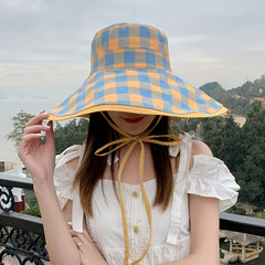 Wide Brim Sunscreen Bucket Hat Lace Up UV Protection Basin Hat