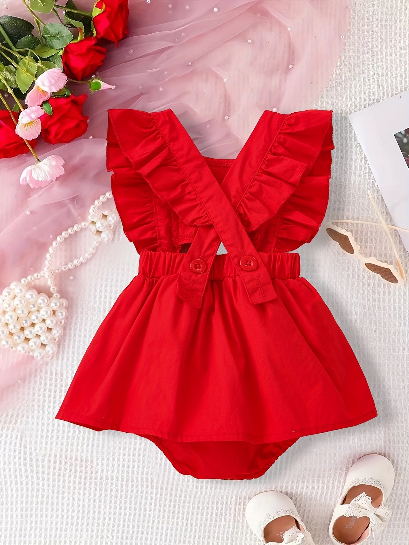Baby Girls Ruffle Sleeveless Overall Dress Summer Vacation Party Skirt Romper