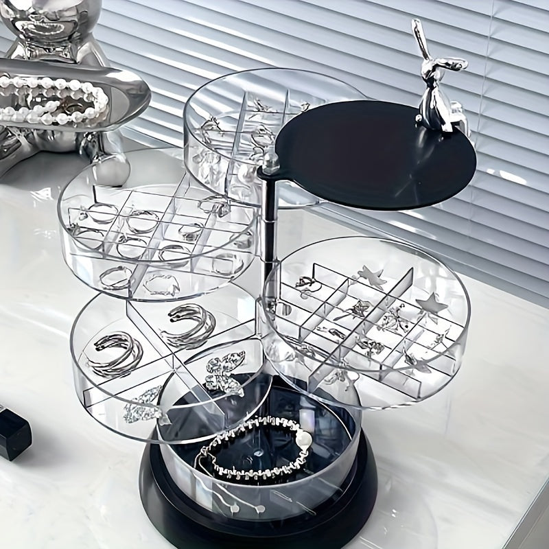 Round Rotating Jewelry Storage Box Multilayer Desktop Display Case