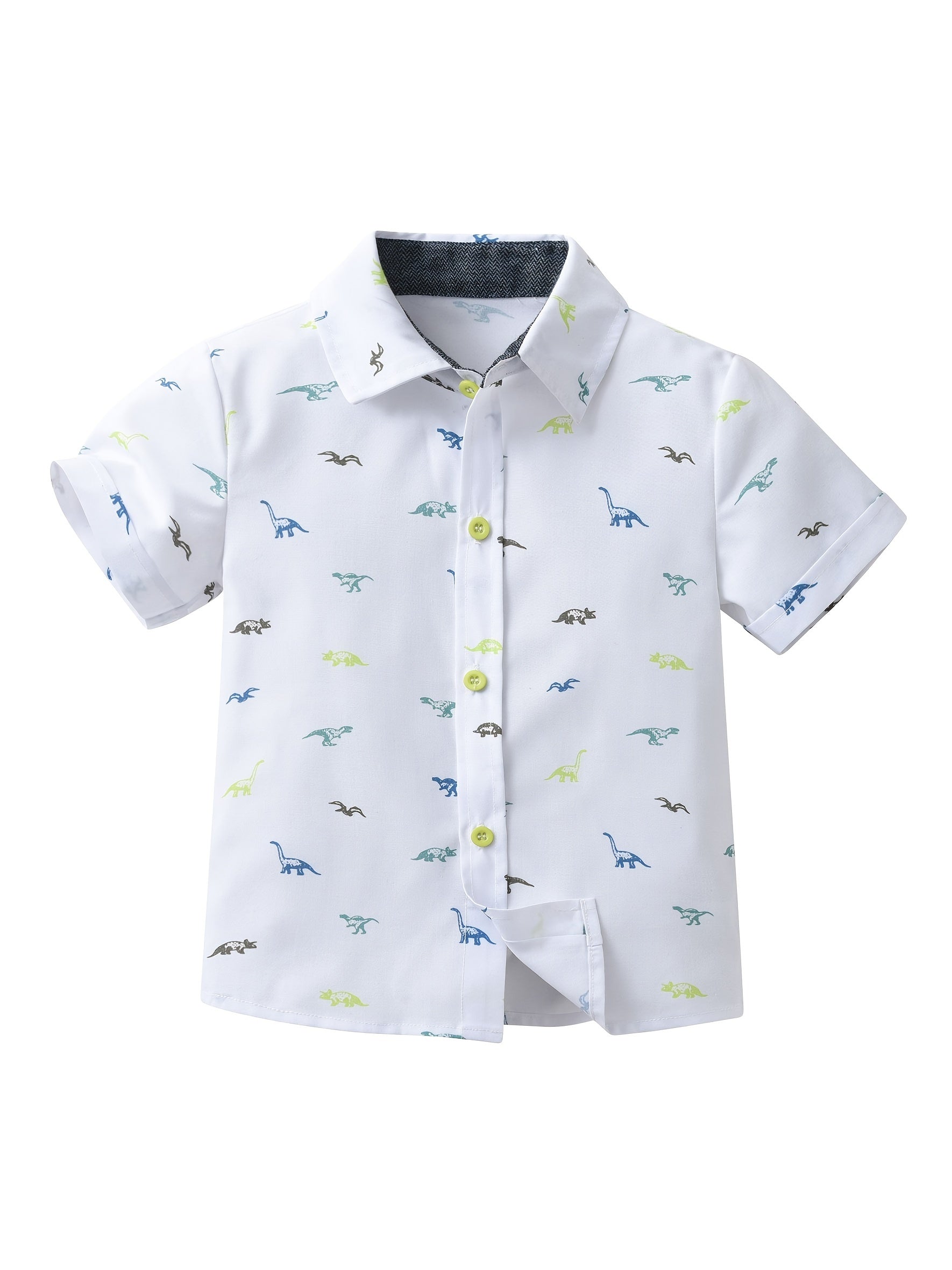 Stylish Dinosaur Boys Shirt Short Sleeve Lapel Tops for Summer