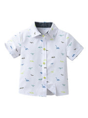 Stylish Dinosaur Boys Shirt Short Sleeve Lapel Tops for Summer