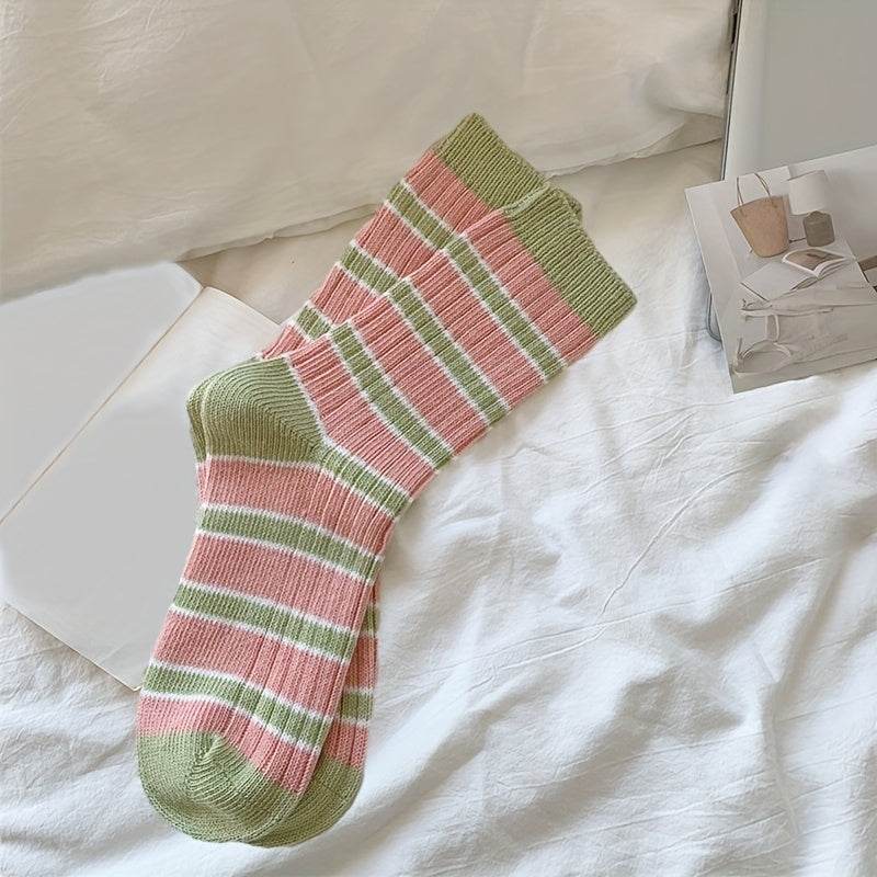 3 Pairs Colorblock Striped Socks - Women's Stockings