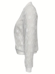Jacquard Zip Up Jacket Baseball Neck Long Sleeve Outerwear