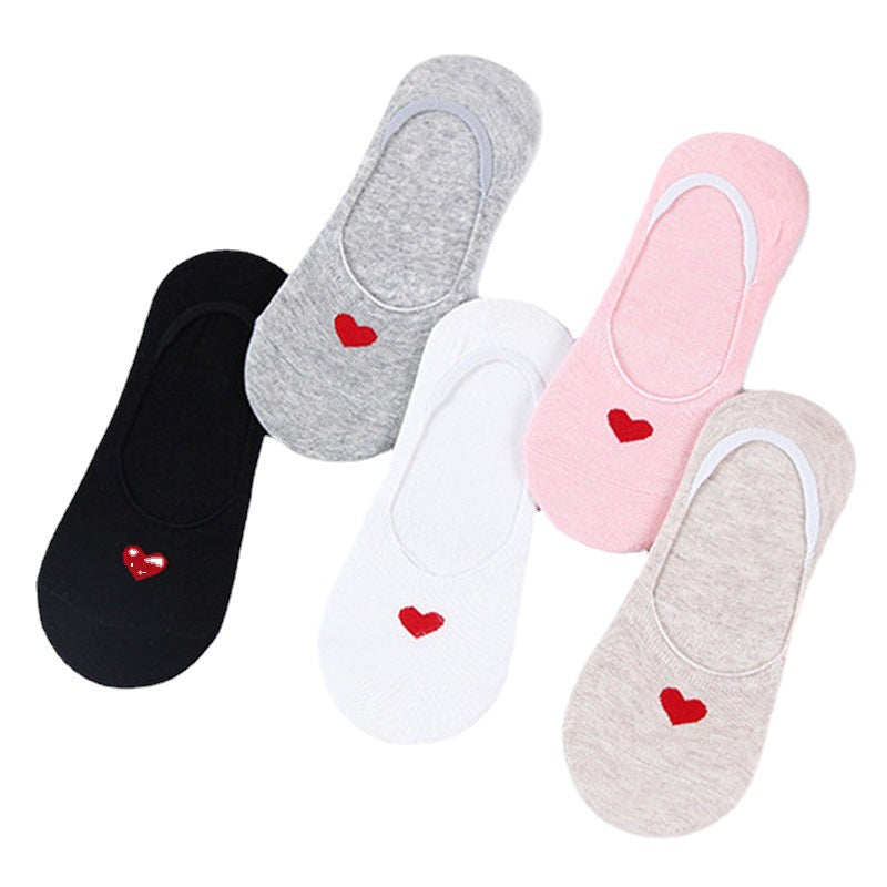 5 Pairs Heart Pattern No Show Socks Women's Ankle Sock Pack