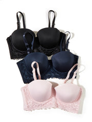 3 Pack Plus Size Lace Push Up Bra Set Plus Slight Stretch Nylon 3pcs Set