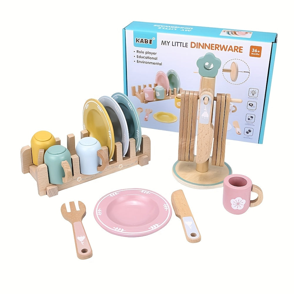 Wooden Pretend Play Kitchen Set with Food & Utensils for Picnics & Cooking Fun