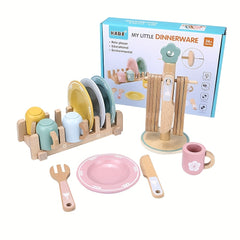 Wooden Pretend Play Kitchen Set with Food & Utensils for Picnics & Cooking Fun