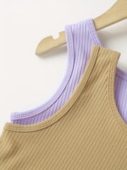 Girls Casual Sports Tank Top And Shorts Set