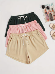 3 Pack Plus Size Basic Shorts Set Solid Plain Elastic Drawstring Shorts