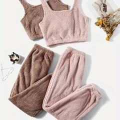 4 Pack Plus Size Loungewear Set Women's Plus Flannel Crop Tank