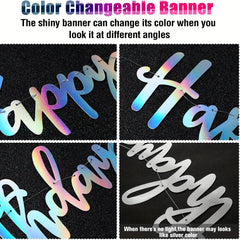Iridescent Happy Birthday Banner Garland Bunting Banner