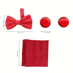 Men's Bow Tie Set with Handkerchief and Cufflinks