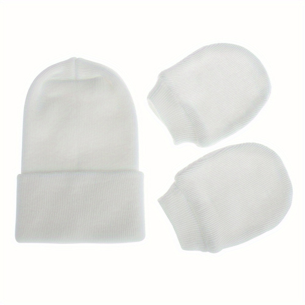 Baby Double Layer Thickened Fetal Cap Newborn Striped Gloves Hat Set