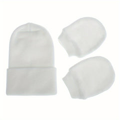 Baby Double Layer Thickened Fetal Cap Newborn Striped Gloves Hat Set