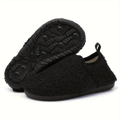 Boys Warm Fleece House Shoes Non Slip Soft Bottom Winter Indoor Shoes