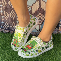 Flat Skate Shoes Four Leaf Clover Gnome Pattern Couple Shallow Mouth Casual Shoe