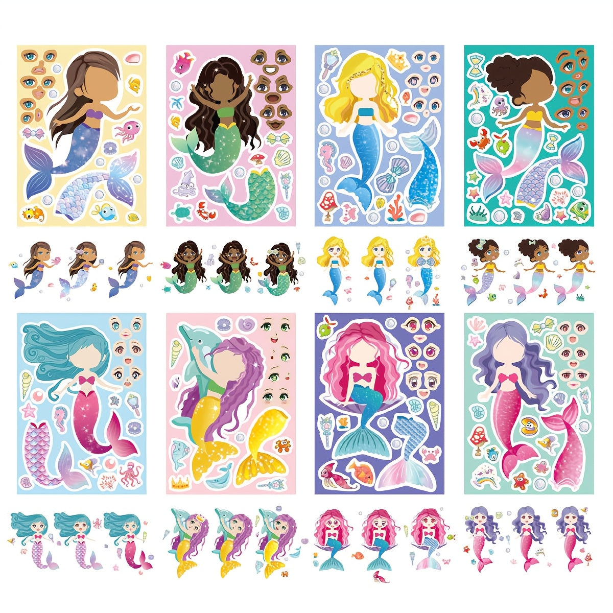 Mermaid Sticker Sheets Set - DIY Mix And Match Face Stickers