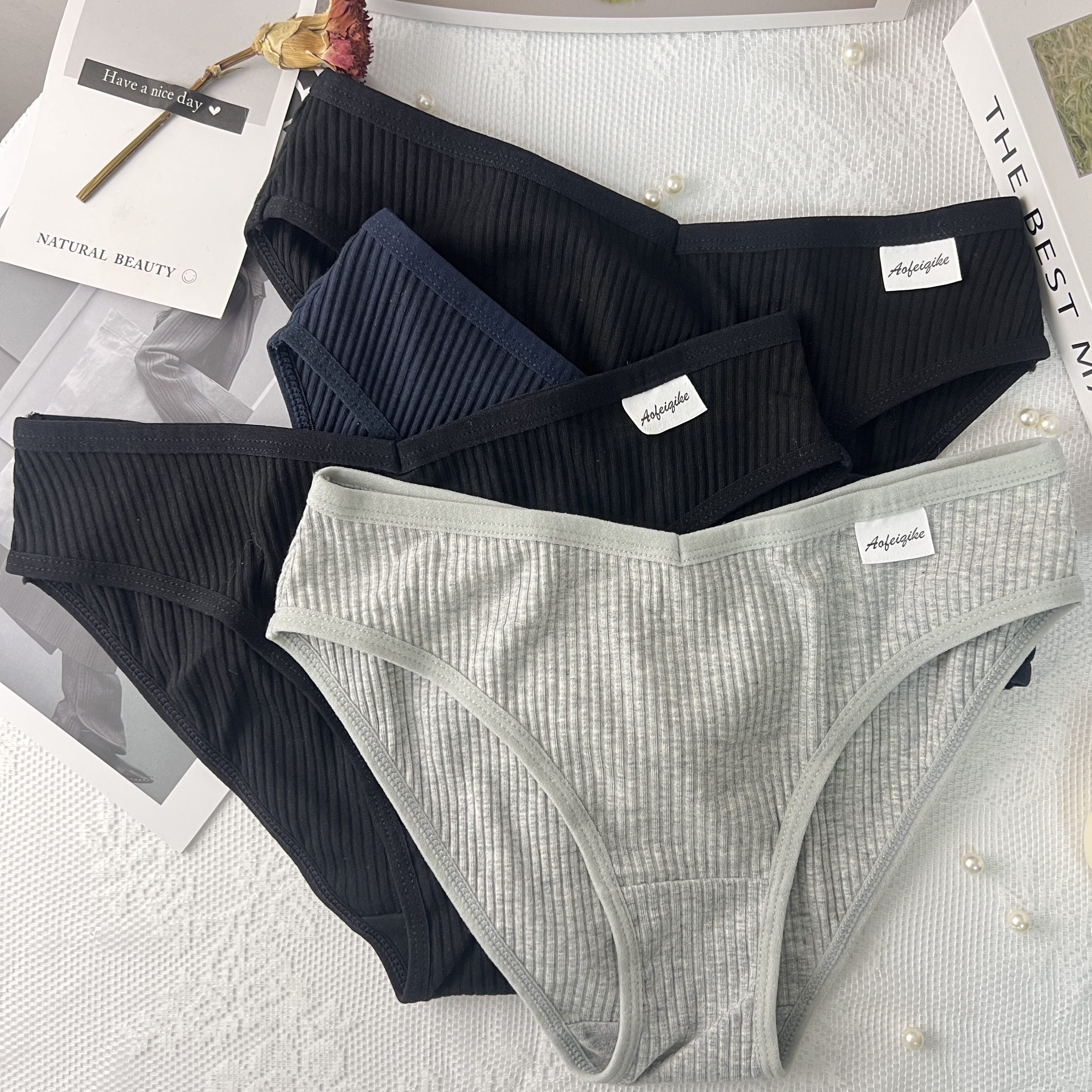 4 Pcs Women's Ribbed Hip lifting Bikini Panties Cotton Lingerie